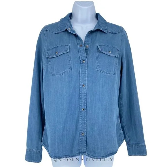 Sézane Women's Servanne Button Down Long Sleeve Shirt | 36 (4) | Chambray Denim - Picture 2 of 16